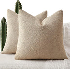 ANRODUO Pack of 2 Textured Boucle Throw Pillow Covers Soft Camel Euro Decorative Accent Solid Pillow Cases Cozy Modern Couch Cushion Case for Chair Sofa Bedroom Living Room Home Decor, 22 x 22 Inch