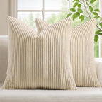 Mecatny Corduroy Decorative Throw Pillow Covers 22x22 Set of 2 for Sofa Living Room, Soft Neutral Boho Couch Pillow Covers for Home Decor, Beige
