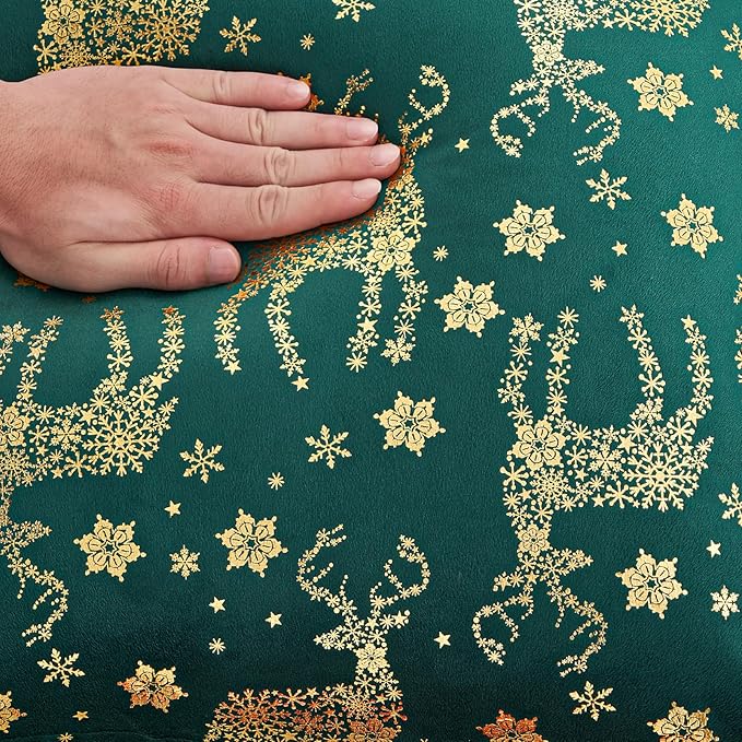 Topfinel Christmas Pillow Covers 18x18 Set of 2,Xmas Velvet Snowflake Reindeer Decorative Pillow Case Winter Holiday Decor for Home Couch,Green and Gold