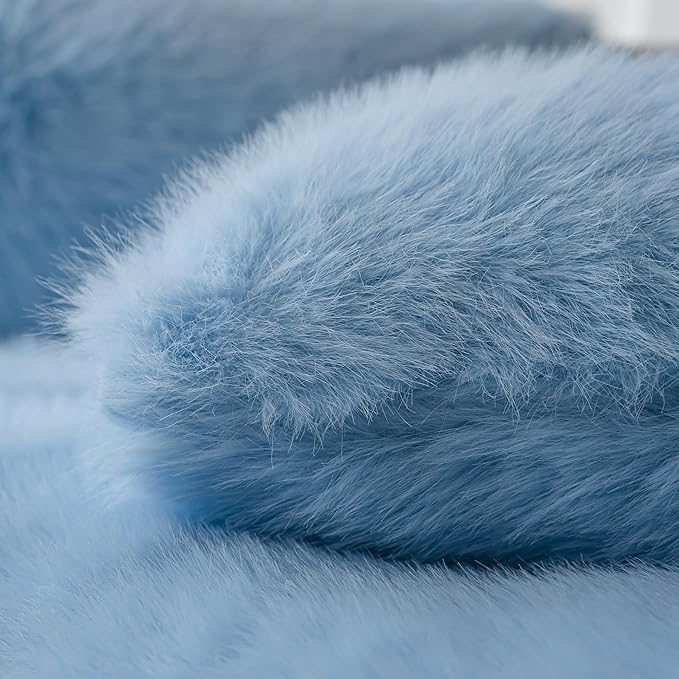 Neelvin Blue Faux Fur Cozy Fluffy Double-Sided Decorative Throw Pillow Covers 18x18 inch Set of 2,Velvet Pillowcase Cushion Case for Sofa Couch