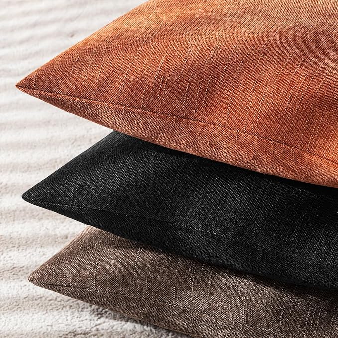 MIULEE Pack of 2 Fall Decorative Throw Pillow Covers Soft Chenille Throw Pillows Solid Textured Cushion Covers Home Decor for Couch Sofa Bedroom Living Room 18x18 Inch, Burnt Orange