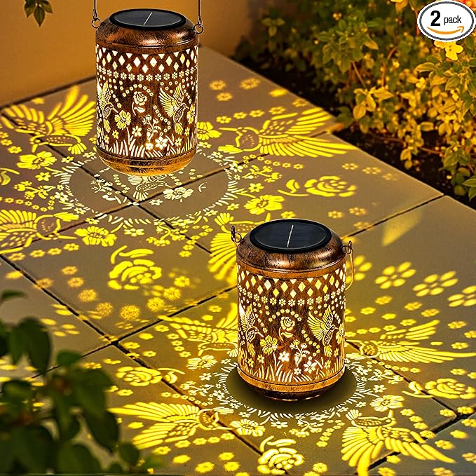 Hummingbird Gifts for Women Mom 2 Pack Solar Lanterns Outdoor Decor Metal Hanging Solar Lights Outside Decoration for Garden Yard Patio Porch