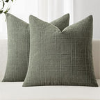 MIULEE Decorative Linen Check Throw Pillow Covers Neutral Farmhouse Vintage Pillow Covers 20x20 Set of 2 Boho Modern Home Decor for Sofa Couch Bedroom Cushion Olive Green