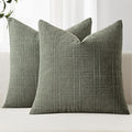 MIULEE Decorative Linen Check Throw Pillow Covers Neutral Farmhouse Vintage Pillow Covers 18x18 Set of 2 Boho Modern Home Decor for Sofa Couch Bedroom Cushion Olive Green