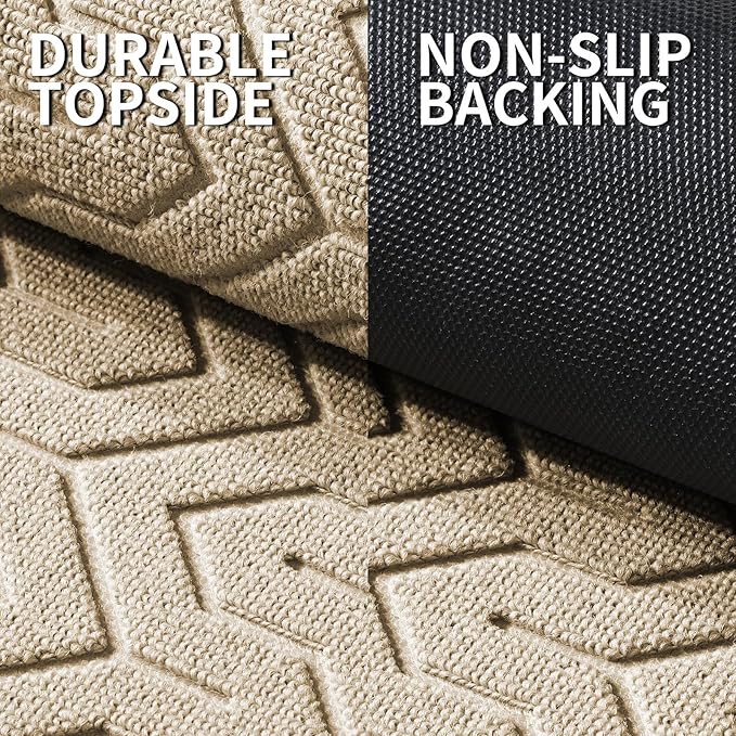Yimobra Front Door Mat Outside Entrance 29.5x17, Waterproof Heavy Duty Outdoor Mats for Front Door, Non Slip Rubber Entry Mat for Garage Patio Indoor, Light Beige
