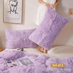 XeGe Faux Fur Lavender Pillow Cases, Plush Shaggy Soft Fluffy Light Purple Decorative Pillowcases, Furry Fuzzy Pillow Shams with Zipper Closure, Set of 2 (King, Orchid Tint)