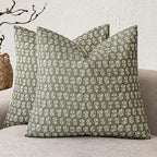 Foindtower Set of 2 Decorative Vintage Floral Print Throw Pillow Covers Neutral Modern Farmhouse Cushion Covers Boho Home Decor for Sofa Chair Couch Bedroom Living Room,18×18 Inch,Sage Green