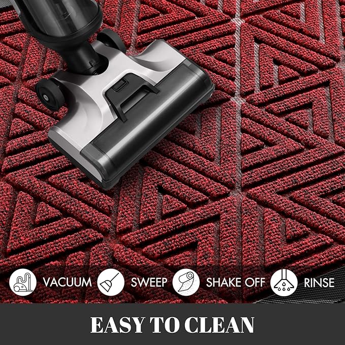 Yimobra Outdoor Mats for Front Door, Stops Mud & Dirt at Entrance, Fits Garage & Patio, All-Weather Waterproof Non Slip Outdoor Indoor Welcome Mat, 29.5x17 Black Red