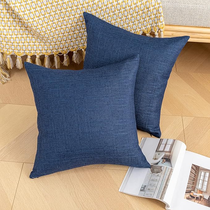 Kevin Textile Pack of 2 Decorative Outdoor Waterproof Throw Pillow Covers Checkered Pillowcases Classic Cushion Cases for Patio Couch Bench 20 x 20 Inch Blue