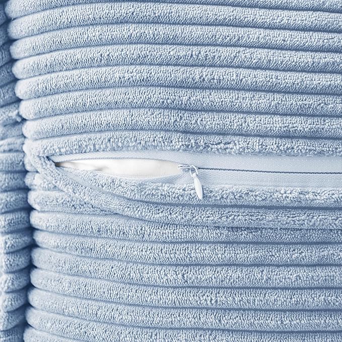 MIULEE Decorative Throw Pillow Covers for Couch Bed Livingroom 18x18 Inch Set of 2 Baby Blue Boho Accent Throw Pllows Broadside Striped Patchwork Soft Corduroy Pillowcases