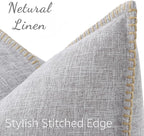 decorUhome Decorative Outdoor Throw Pillow Covers 16x16 Set of 2, Square Linen Rustic Neutral Farmhouse Euro Pillow Covers with Stitched Edge for Couch, Sofa, Living Room, Light Grey
