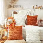 GEEORY Fall Pumpkins Soft Plush Pillow Covers, 18 x 18 Inch Set of 2, Fluffy Faux Fur Wool Decorative Farmhouse Cushion Case for Sofa Home Decoration Beige Pumpkin GC020-18