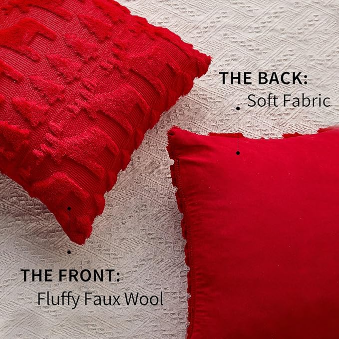 DFXSZ Christmas Pillow Covers 20x20 inch Set of 2 Red Christmas Tree Elk Decoration Soft Plush Faux Fur Jacquard Throw Pillows for Bedroom Sofa Holiday Festivals Winter Home Decor PTK069B20