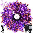 echosari Connectable 400 LED Halloween String Lights, Motion Sensor Scary Sound 66Ft Orange and Purple Halloween Lights Outdoor Waterproof 4 Sound Effects for Yard Party Tree Decor