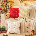 AQOTHES Christmas Tree Decorative White Throw Pillow Covers 18x18 Set of 2, Faux Fur Farmhouse Throw Pillows Cushion Cases for Xmas Winter Holiday Home Decor