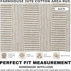 Bedding Craft Jute Cotton Stripe Area Rug for Living Room 24x36 Inch - Natural Ivory - Machine Washable 2x3 Feet Rugs - 70% Jute and 30% Cotton