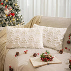AQOTHES Christmas Tree Decorative White Throw Pillow Covers 12x20 Set of 2, Faux Fur Farmhouse Throw Pillows Cushion Cases for Xmas Winter Holiday Home Decor