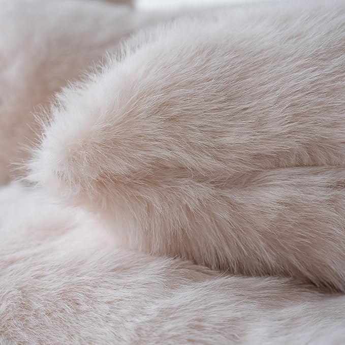 Neelvin Beige Faux Fur Cozy Fluffy Double-Sided Decorative Throw Pillow Covers 12x20 inch Set of 2,Velvet Pillowcase Cushion Case for Sofa Couch