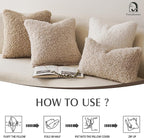 Foindtower 2 Pieces 20x20 Inch Light Khaki, Faux Fur Throw Pillow Cover Accent Sherpa Pillow Fuzzy Soft Pillowcases Sheepskin Decorative Fleece Cushion Case for Bed Couch Living Room