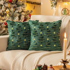 AQOTHES Christmas Tree Decorative Green Throw Pillow Covers 20x20 Set of 2, Faux Fur Farmhouse Throw Pillows Cushion Cases for Xmas Winter Holiday Home Decor