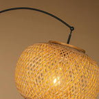 ALOADECOR 77" 1-Light Matte Black Arc Floor Lamp with Hand-Woven Bamboo Shade and Marble Base Farmhouse Rattan Floor Lamp for Living Room Dining Room Bedroom