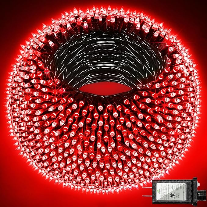 750 LED Outdoor Christmas Lights Decorations, 246ft Green Wire LED Christmas String Lights with Timer Memory, Twinkle Lighs for Indoor Outdoor Xmas Party Christmastree Wedding Garden Patio Red