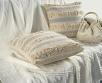 GRUHUM Throw Pillow Covers 18x18 Inch Set of 2 Boho Decorative Handwoven Fancy Tufted Cushion Case for Living Room Bedroom Sofa Couch Farmhouse Car Home Decor Cotton Comfy Square Modern 18"x18", Cream
