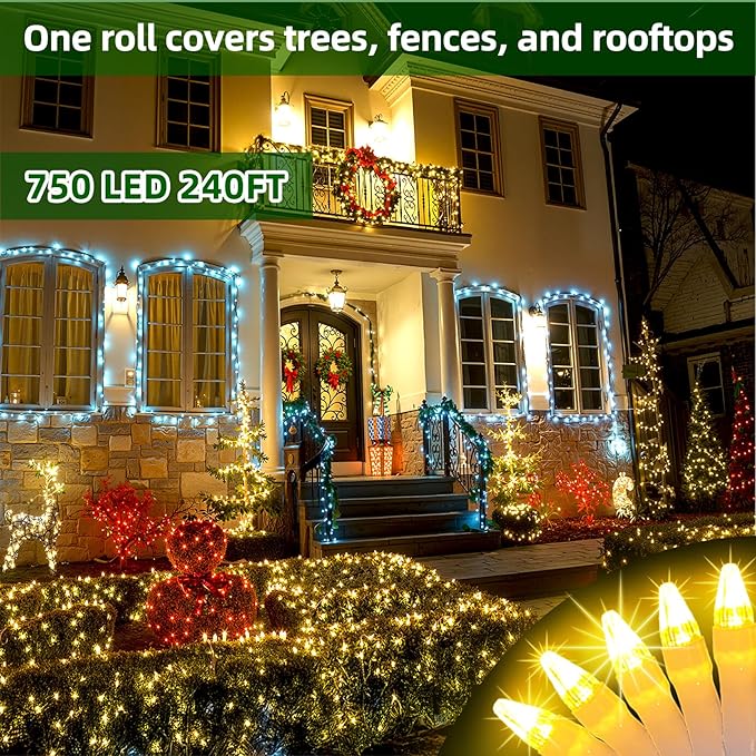 300LED Chrstmas Lights, 75ft Indoor Outdoor Christmas String Lights with 12 Modes, Warm White Christmas Tree Lights with Timer Dimmable Connectable for Fence Garden Wedding Party Decor WarmWhite
