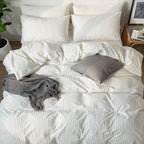 MooMee Striped Duvet Cover Set 100% Washed Cotton Linen Like Textured Breathable Durable Soft Comfy (White Dark Grey Wide Stripes, Oversized Queen 98"x98")