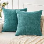 MIULEE Pack of 2 Couch Throw Pillow Covers 24x24 Inch Soft Teal Chenille Pillow Covers for Sofa Living Room Solid Dyed Pillow Cases