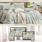 MooMee Striped Duvet Cover Set 100% Washed Cotton Linen Like Textured Breathable Durable Soft Comfy (Heathered Green Classic Stripes, King 104"x90")