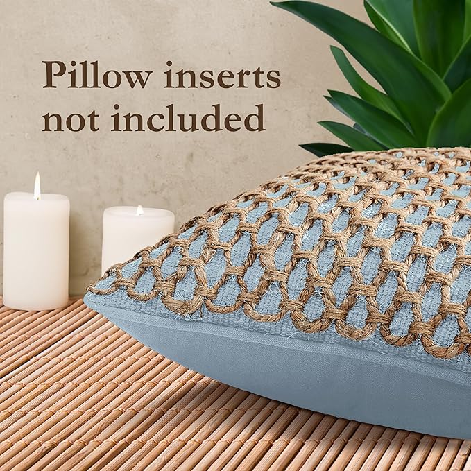 Boho Living 18x18 Light Blue Throw Pillow Covers Pillow Insert not Included - Boho Pillow Covers Only, Pack of 2