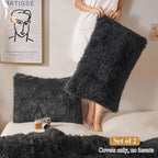 XeGe Faux Fur Throw Pillow Cases, Plush Shaggy Ultra Soft Pillow Covers, Fluffy Crystal Velvet Decorative Pillowcases, Furry Fuzzy Pillow Shams Zipper Closure, Set of 2(Standard, Dark Gray)