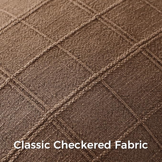 Woaboy Linen Check Throw Pillow Covers Set of 2 - Dark Brown Farmhouse Modern Boho Vintage Decorative Cushion Covers for Sofa Couch Bedroom Living Room Decor 18x18 Inch