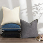 decorUhome Decorative Outdoor Throw Pillow Covers 18x18 Set of 2, Square Linen Farmhouse Euro Pillow Covers with Stitched Edge, Rustic Neutral Pillow Covers for Couch, Sofa, Living Room, Dark Grey