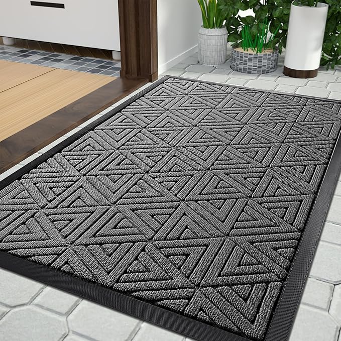 Yimobra Outdoor Mats for Front Door, Stops Mud & Dirt at Entrance, Fits Garage & Patio, All-Weather Waterproof Non Slip Outdoor Indoor Welcome Mat, 29.5x17 Grey