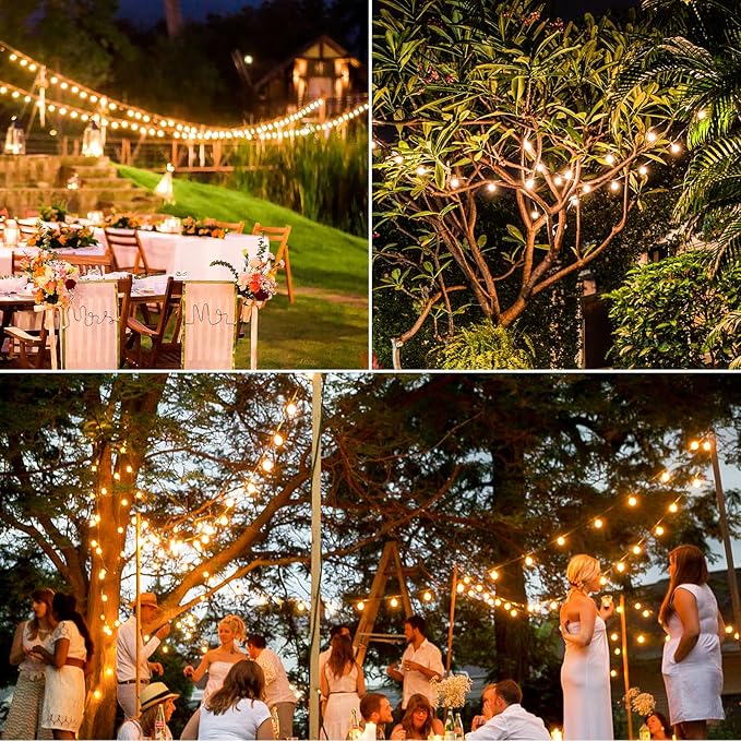 200FT(2 x100FT) G40 Solar String Lights, Globe Outdoor String Lights with 104 E12 Waterproof LED Bulbs, 2700K Shatterproof Patio Lights, Solar Powered Hanging Lights for Christmas Patio Backyard Porch
