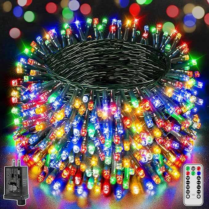 328 FT 1000 LED Christmas Lights, Waterproof Outdoor String Lights with Remote and Timer, Christmas Tree Lights with 8 Modes Dimmable, Fairy Lights for Holiday Decor (Multicolor)