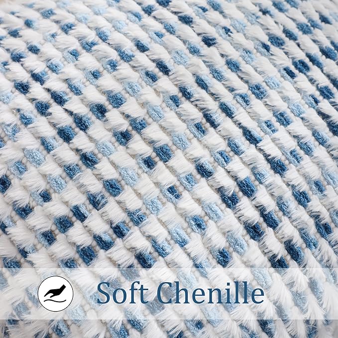 LUOYEHK Boho Throw Pillow Covers 20x20 Inch Set of 2 Chenille Tufted Pillowcase Farmhouse Neutral Cushion Covers for Couch Sofa Bed Living Room, Blue White
