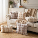 Pack of 2 Thick Plush Throw Pillow Covers Fluffy Wave Faux Fur Decorative Cushion Covers Soft Wool Pillowcase for Sofa Couch Livingroom 18x18 Inch White Taupe