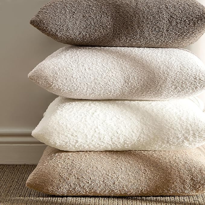 ANRODUO Pack of 2 Textured Boucle Throw Pillow Covers Soft Brown Euro Decorative Accent Solid Pillow Cases Cozy Modern Couch Cushion Case for Chair Sofa Bedroom Living Room Home Decor, 22 x 22 Inch
