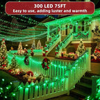 300 LED Outdoor Christmas Lights 75ft, 12 Lighting Modes Indoor String Lights Dimmable & Timer Memory, Outsite Waterproof Tree Lights for Xmas Room Garden Wedding Party Holiday Decorations Green