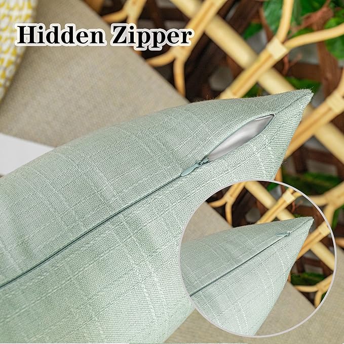 Kevin Textile Pack of 2 Decorative Outdoor Waterproof Pillow Covers Spring Checkered Garden Cushion Sham Throw Pillowcase Shell for Patio Tent Couch 18x18 Inch Mint