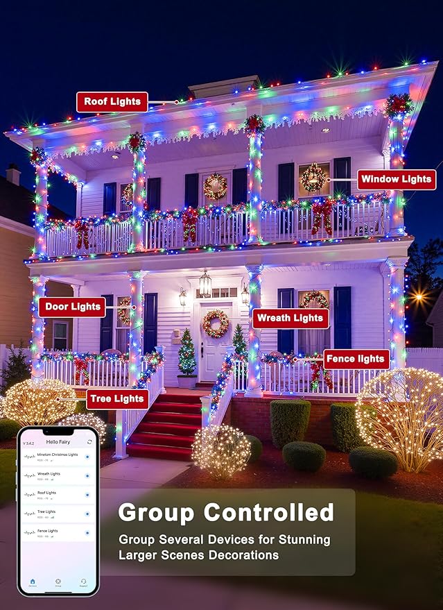 Minetom LED Color Changing Smart RGB Christmas Tree Lights, 82ft 250LED String Twinkle Lights, 16 Milion Adjustable Colors Fairy Lights with Remote & Timer & Memory for Xmas Tree Holiday Party