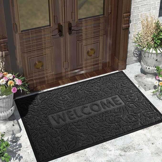 Yimobra Large Welcome Mat 60x36, Waterproof Non-Slip Outdoor Mats for Front Door Outside Entrance, Low-Profile Entryway Mat Indoor for Garage Patio, Black