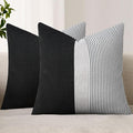 Adabana Stripe Pillow Covers 18x18 Set of 2 Square Patchwork Linen Decorative Lumbar Throw Pillow Covers Modern Farmhouse Decor Pollowcases for Couch Sofa Bedroom,Black Stripe