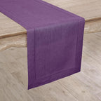 Solino Home Linen Table Runner 90 Inches Long - Classic Hemstitch 100% Pure Linen Purple Dining Table Runner 14 x 90 Inch for Fall, Autumn, Halloween, Thanksgiving, Holiday