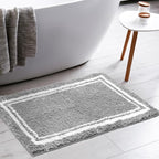 Tititex Luxury Grey White Frame Line Bathroom Rug, 16x24 inch Extra Soft and Absorbent Microfiber Bath Rugs, Non-Slip Plush Shaggy Bath Carpet, Bath Mats for Bathroom Floor, Tub and Shower