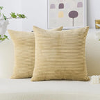 Home Brilliant Set of 2 Throw Pillows for Couch Bed Corduroy Striped Velvet Pillow Covers Protectors for Holiday, 40x40cm, 16 x 16 Inch, Taupe