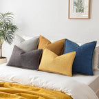 decorUhome Decorative Outdoor Throw Pillow Covers 26x26 Set of 2, Square Linen Farmhouse Euro Pillow Covers with Stitched Edge, Rustic Neutral Pillow Covers for Couch, Sofa, Living Room, Dark Grey